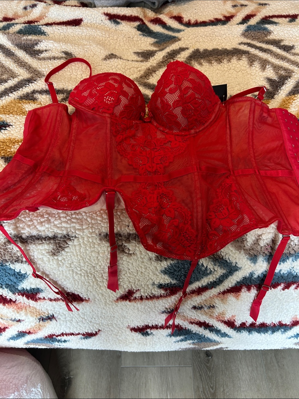 Frederick's of Hollywood Red Lace Bustier with Garters